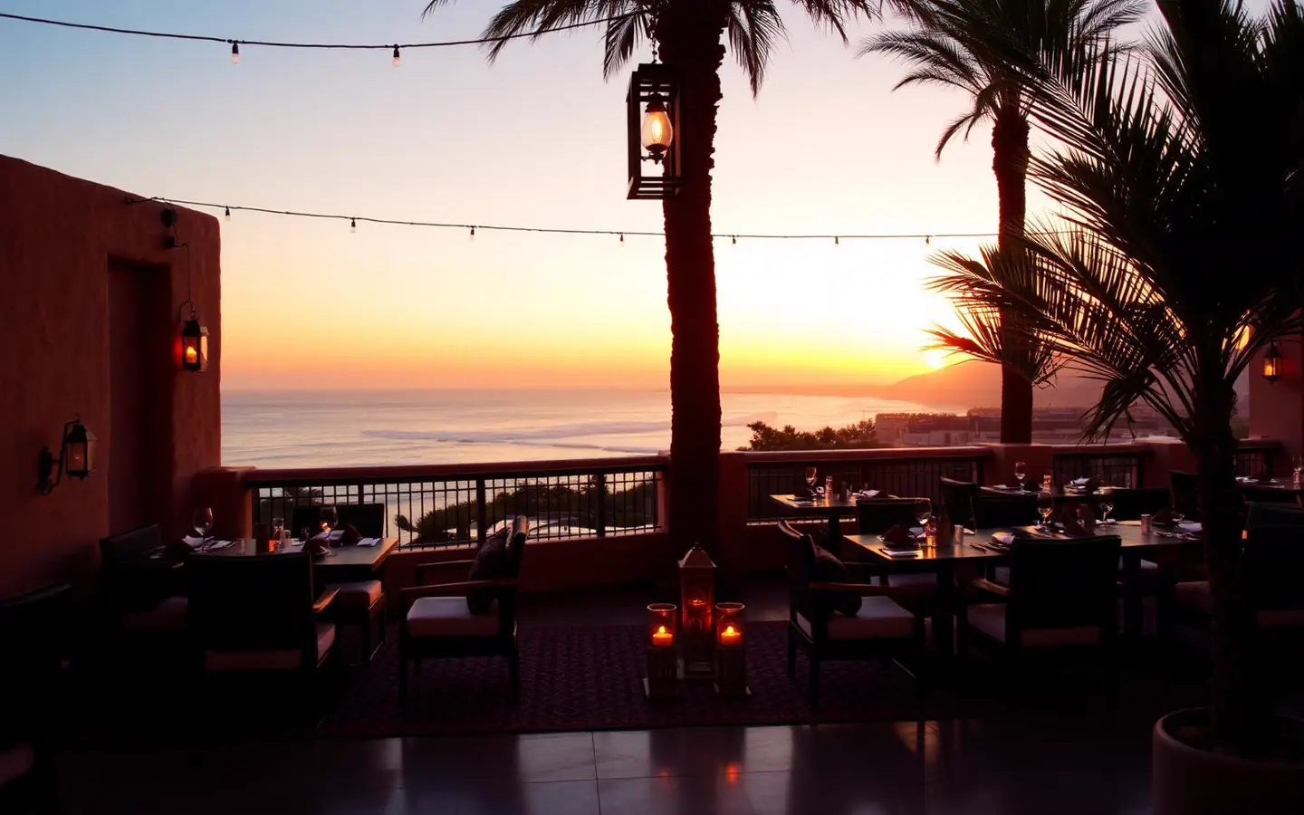 Restaurant terrace at sunset